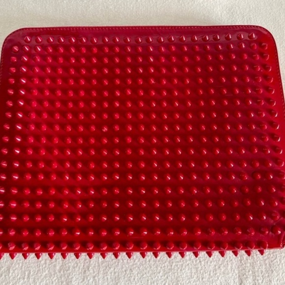 Christian Louboutin Red patent cris spiked leather Pouch for I pad or much more! - Picture 3 of 14